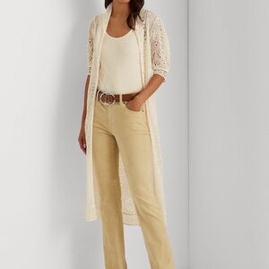Lauren Ralph Lauren Pointelle Linen Puff-Sleeve Cardigan Mascarpone Cream Sz SP